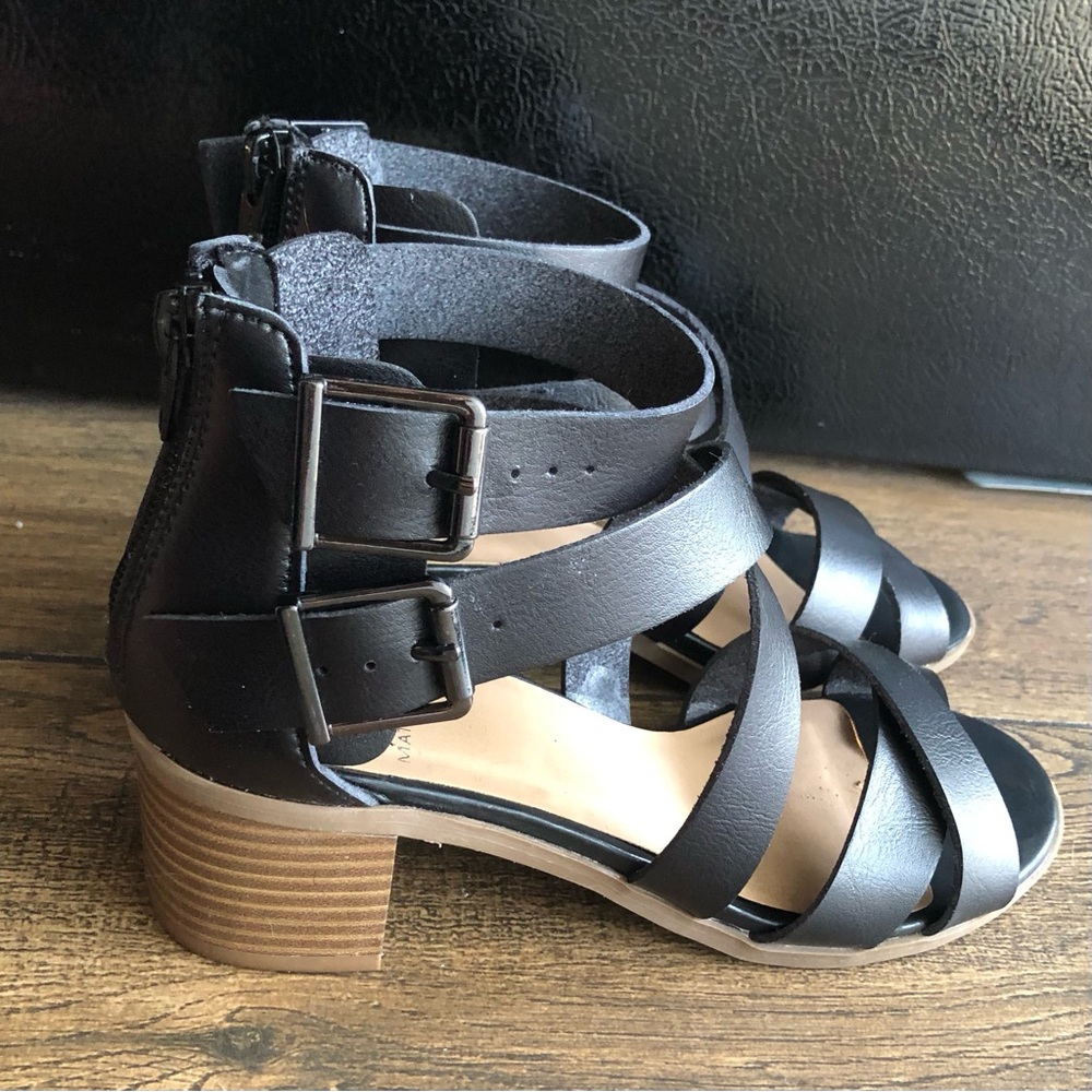 Material Girl Black Strappy Block Heel Sandals